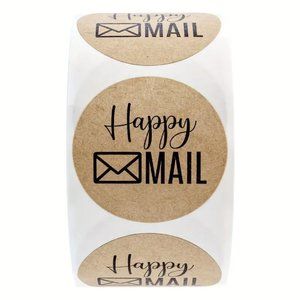 NEW 500 Pieces/ 1 Roll Happy Mail Stickers Round Kraft Stickers - Dark Brown